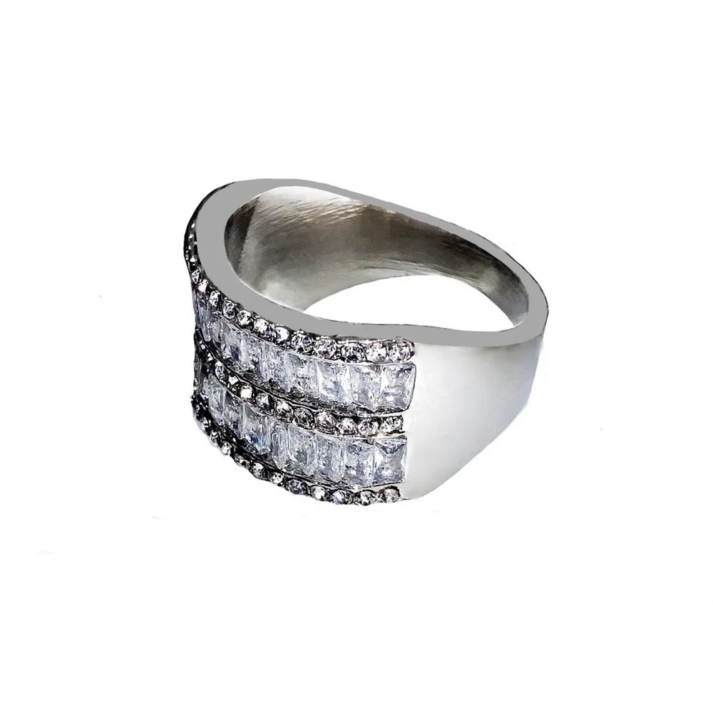 Silver Plated AAA CZs Layer Ring